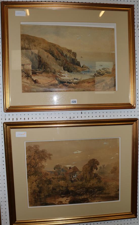 Pair watercolours - cove and mill